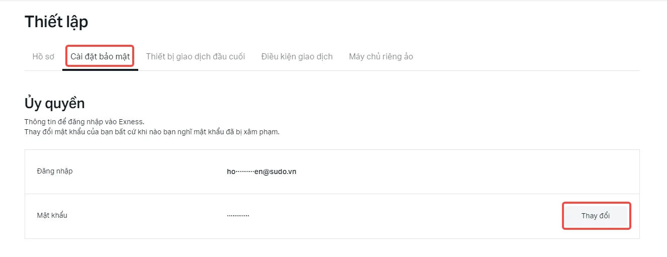 đổi mật khẩu Exness 4