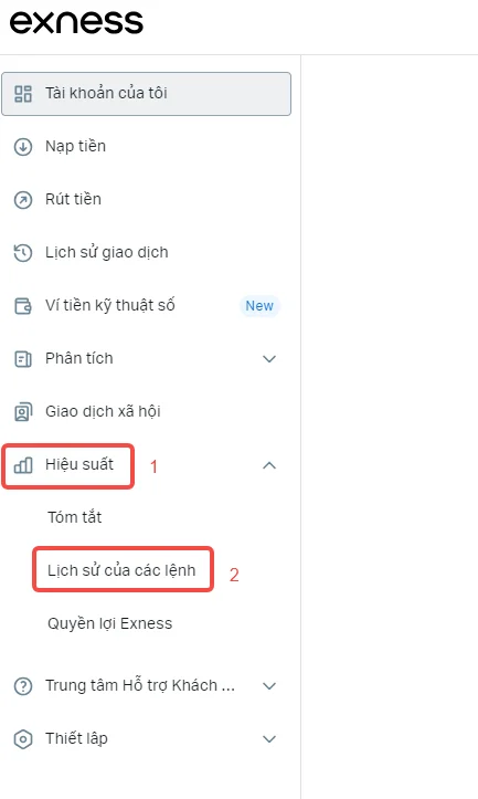 Lịch sử giao dịch exness