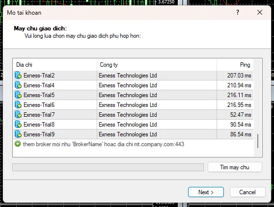 Không thể hiển thị tên máy chủ MT4 Exness 2