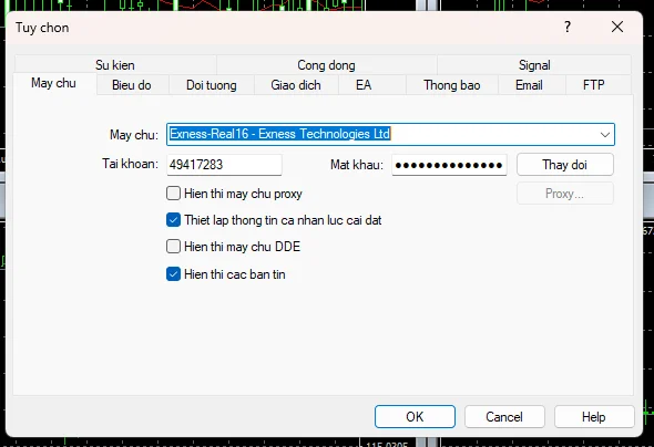 Không thể hiển thị tên máy chủ MT4 Exness 5