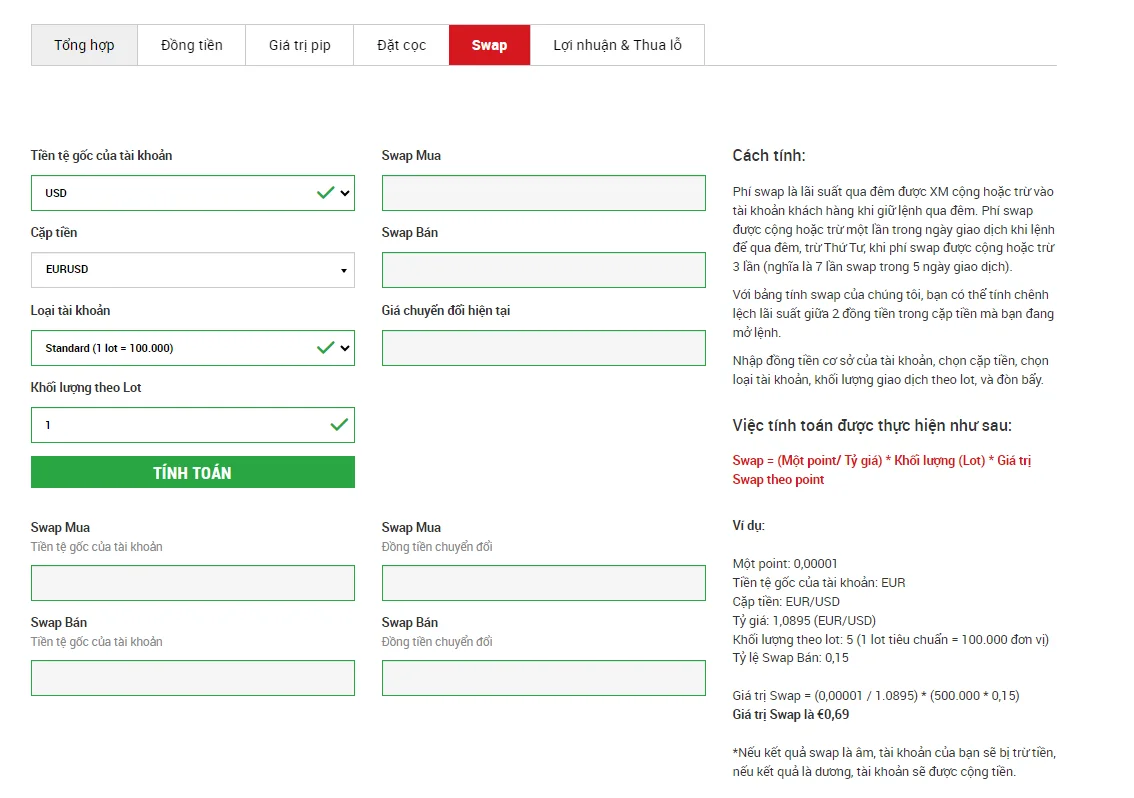 công cụ tính toán Forex của XM 7