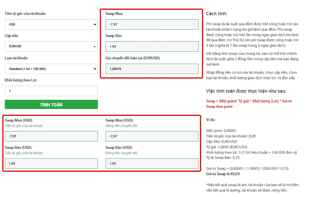 công cụ tính toán Forex của XM 8