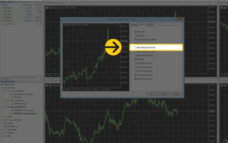 hiển thị đường giá bán trong MT4/MT5 4