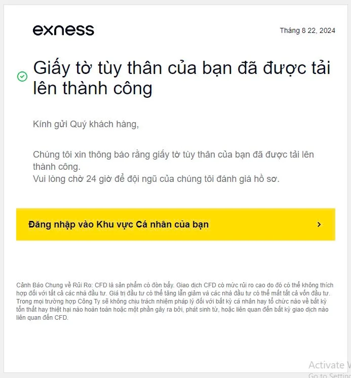 Xác minh tài khoản Exness a