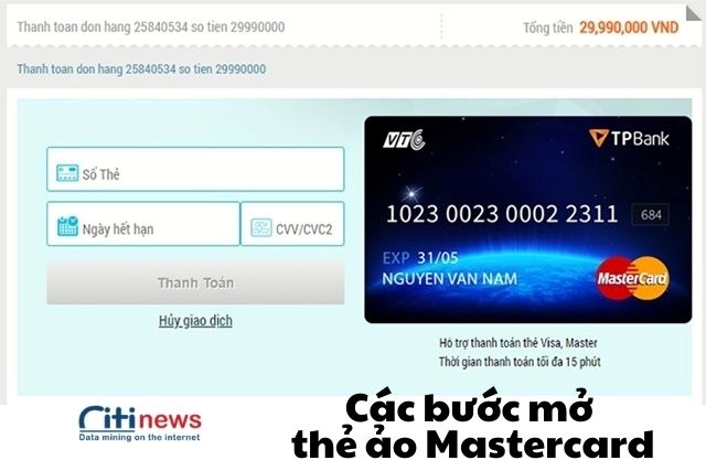 Các bước tạo thẻ Mastercard ảo